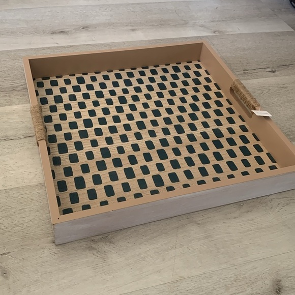 Wooden tray large oversized printed teal with handles new home decor traditional - Picture 3 of 12